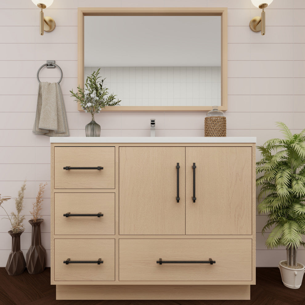 Victoria 42" Solid Wood Bath Vanity Left Side Drawers, Yellow Oak