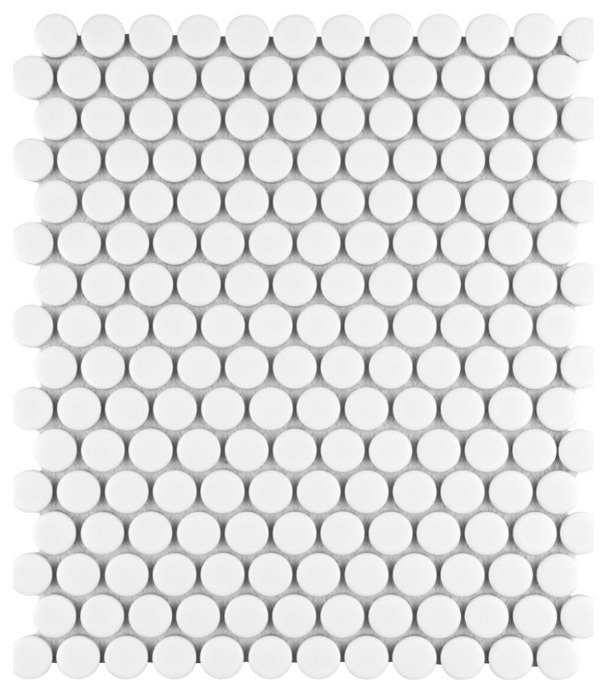 Metro Penny Round Porcelain Mosaic Floor and Wall Tile, Matte White