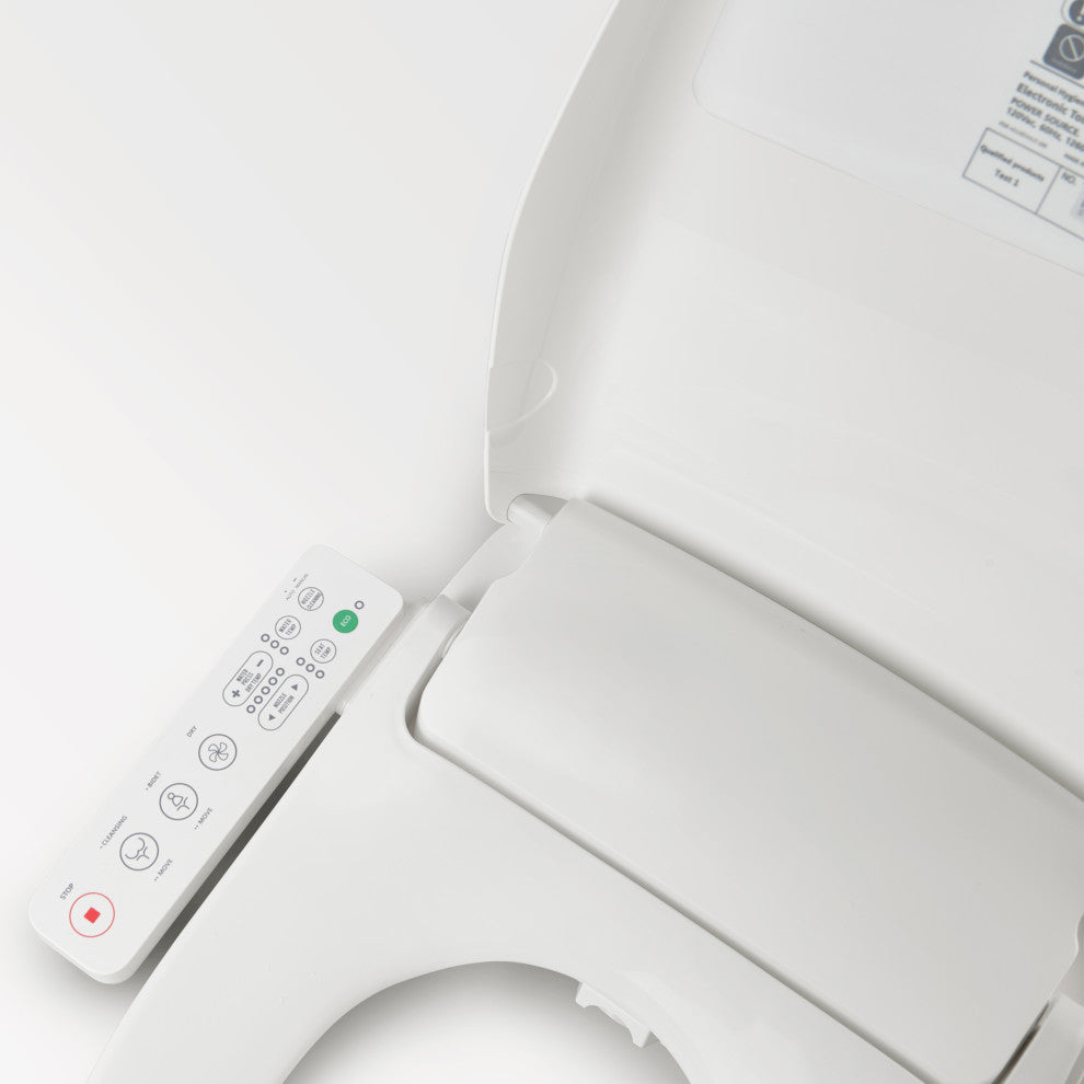 Electric Heated Smart Toilet Bidet Seat With Side Control Panel, Warm Air Dryer
