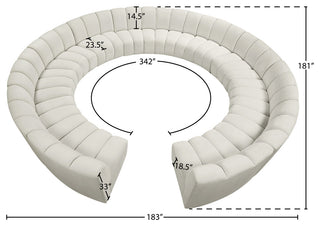 Infinity Channel Tufted Velvet Modular Chair, Cream, 12 Piece