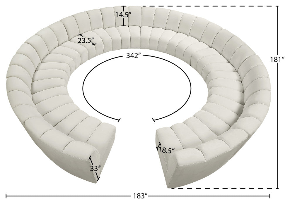 Infinity Channel Tufted Velvet Modular Chair, Cream, 12 Piece
