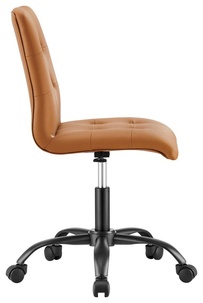 Prim Armless Vegan Leather Office Chair, Black Tan