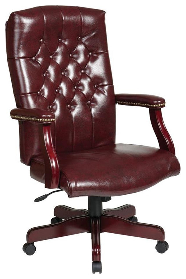 Jamestown Oxblood Red Vinyl Traditional Executive Chair with Padded Arms