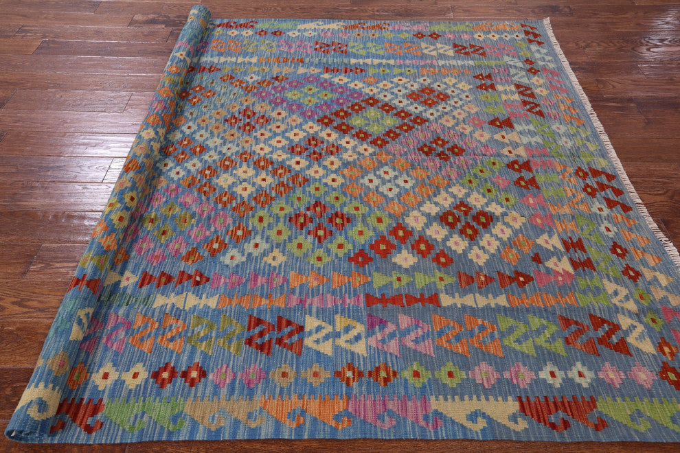 6' 10" X 9' 8" Reversible Flat Weave Kilim Rug Q8294