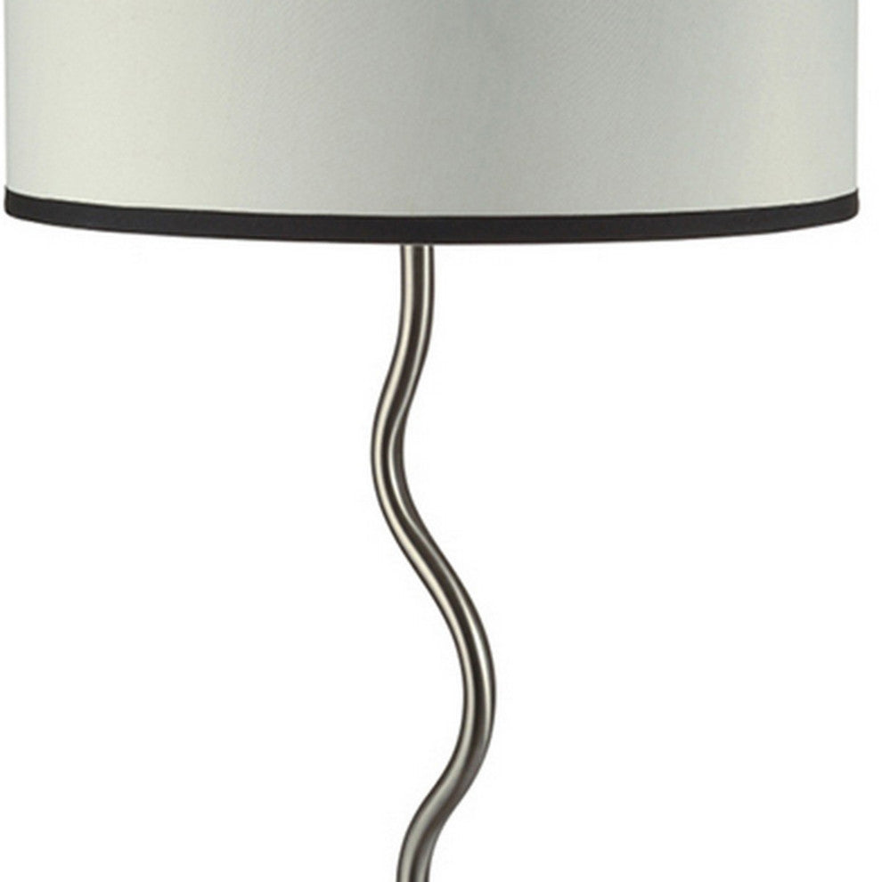 Benzara BM240916 29" Round Drum Shade Table Lamp, Curved Tubular Frame, Silver