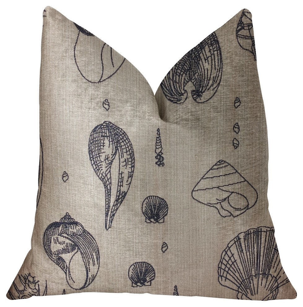 Seashell Bay Blue and Beige Luxury Throw Pillow, 16"x16"