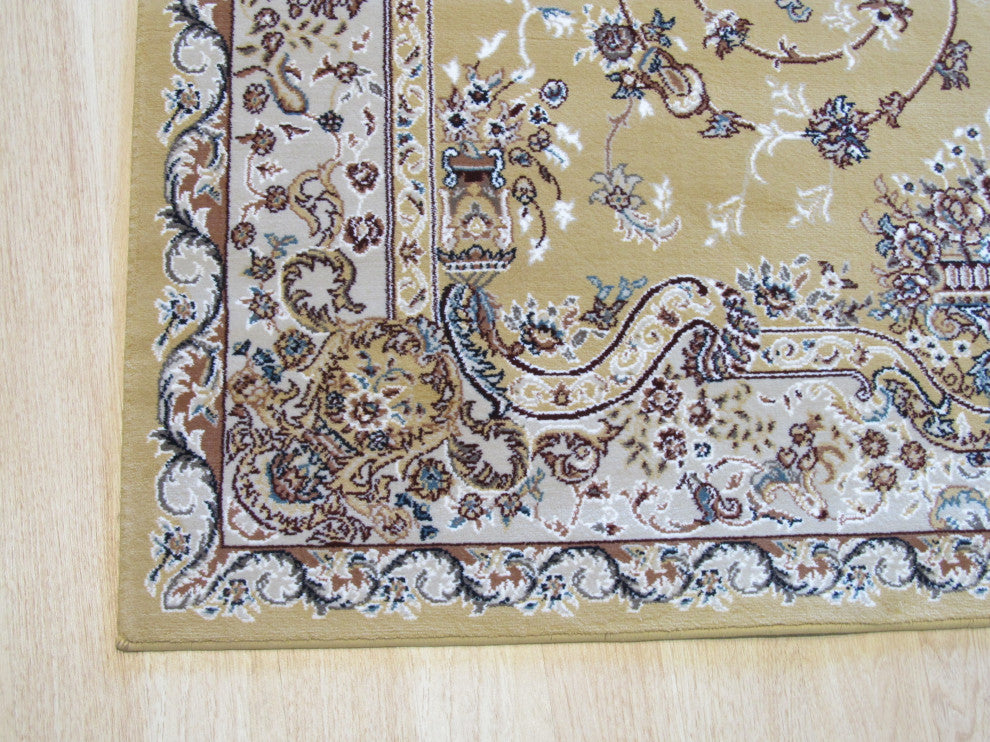 Gold Traditional Oriental Tabriz Area Rug