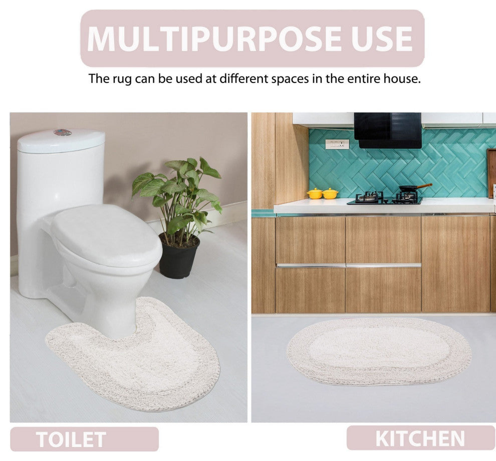 Double Ruffle Collection Bath Rugs Set, 3-Piece Set With Runner, Ivory