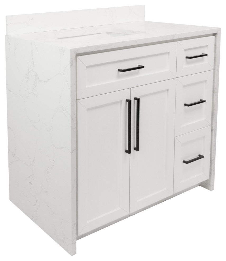 Palisade 36" Bathroom Vanity, White, Engineered Marble
