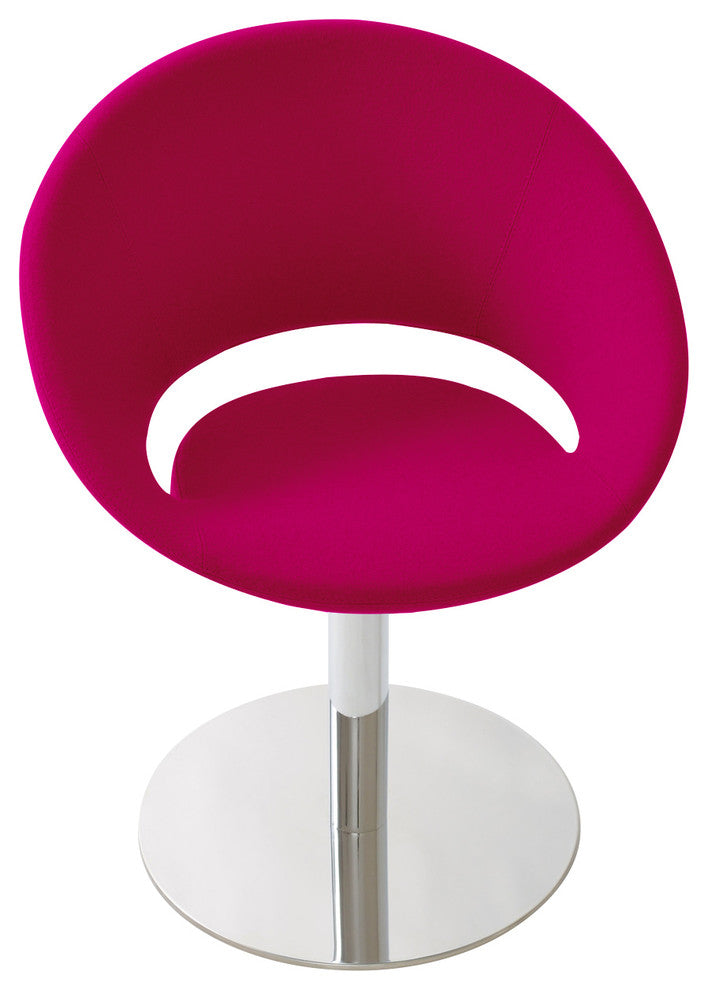 Crescent Round Chair, Stainless Steel Base, Pink Wool