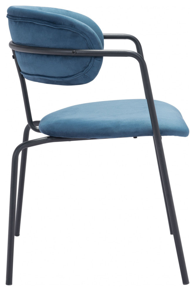 Set of Two Blue and Gunmetal Modern Industrial Dining Chairs