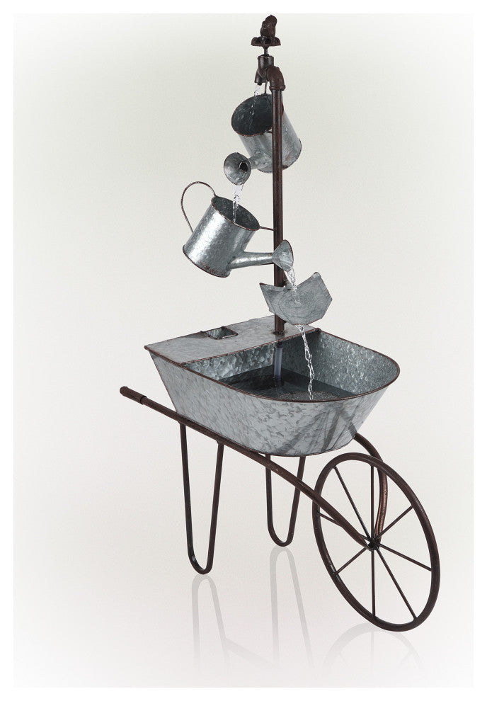 Metal Watering Can Wheelbarrow Fountain