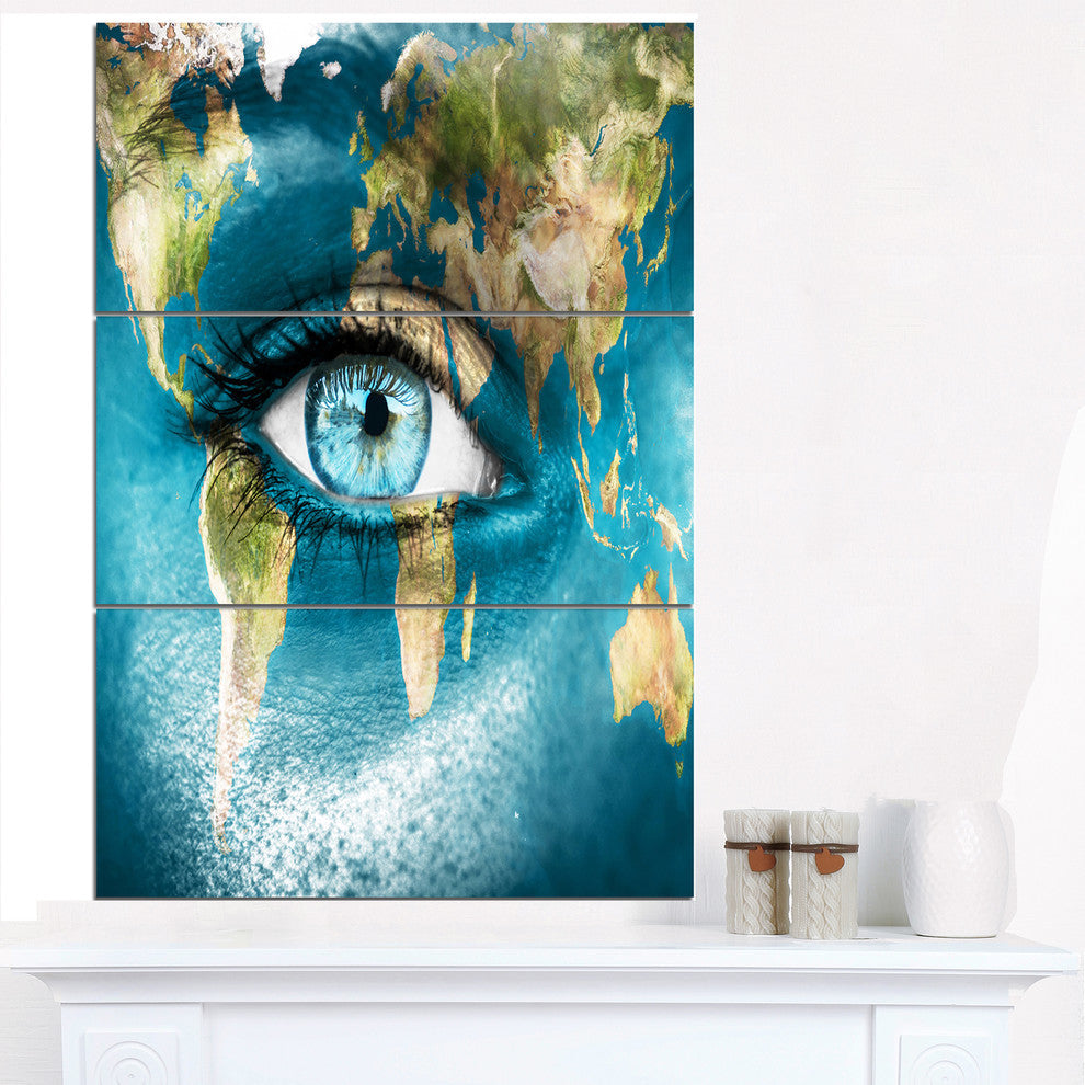 "Planet Earth and Blue Eye" Digital Metal Wall Art, 3 Panels, 28"x36"