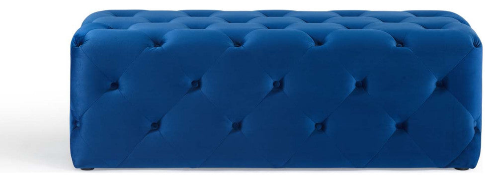 Tufted Accent Chair Bench, Velvet, Blue Navy, Modern, Living Lounge Hospitality