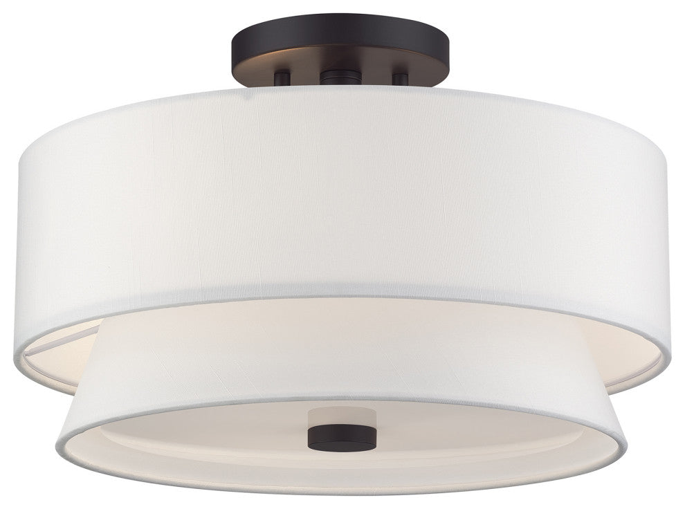 Fontana 3 Light Bronze Large Semi-Flush with Hand Crafted Off-White Shades