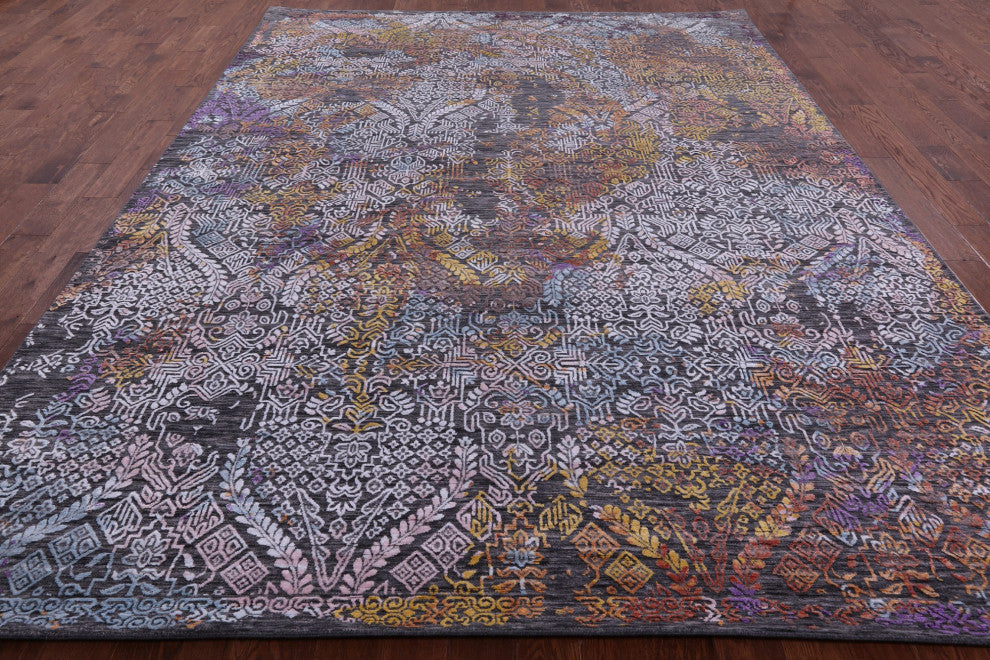 9' 0" X 12' 2" Modern Wool and Silk Hand Knotted Rug Q9256