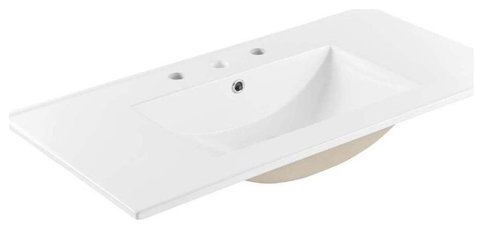 Modway Cayman 36" x 18" Basin Modern Ceramic Bathroom Sink in White