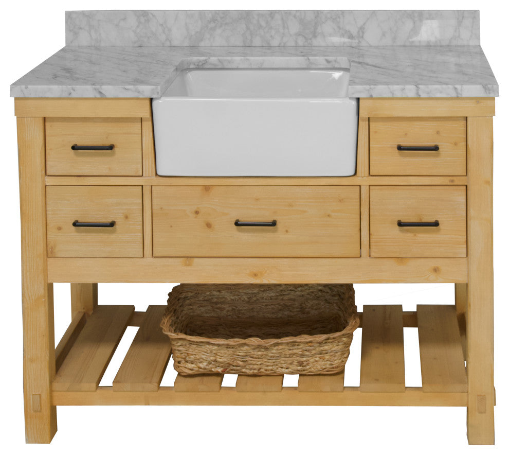 Charlotte 48" Bathroom Vanity, Drift Wood, Carrara Marble