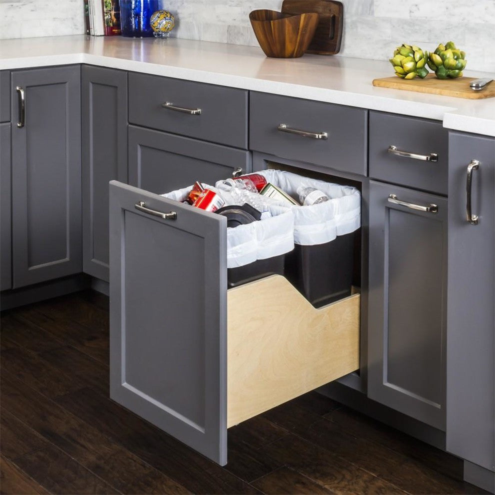 Preassembled 35 Quart Double Pullout Waste Container System