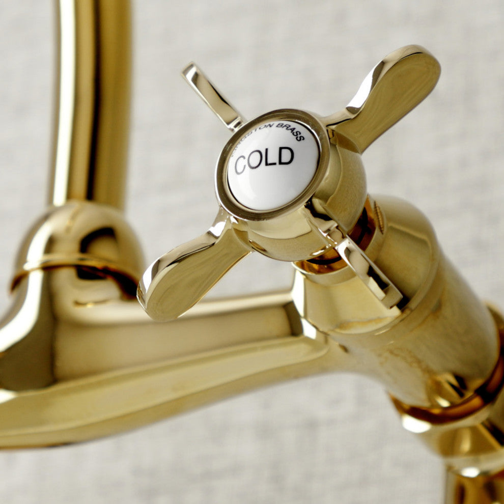 KS114PB Essex Two Handle Wall Mount Kitchen Faucet, Polished Brass