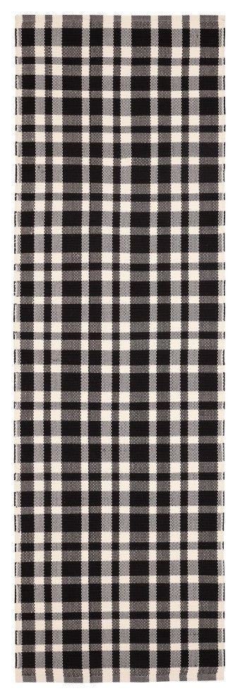 Dash & Albert Tattersall Black Handwoven Indoor/Outdoor Rug, Black, 2'6" x 8'