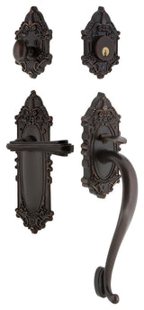 Victorian Plate S Grip Entry Set Fleur Lever, Timeless Bronze, 2-3/8", Left