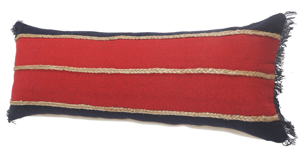 Atlantis Americana Striped Lumbar Pillow with Jute Braiding, 14" X 36"