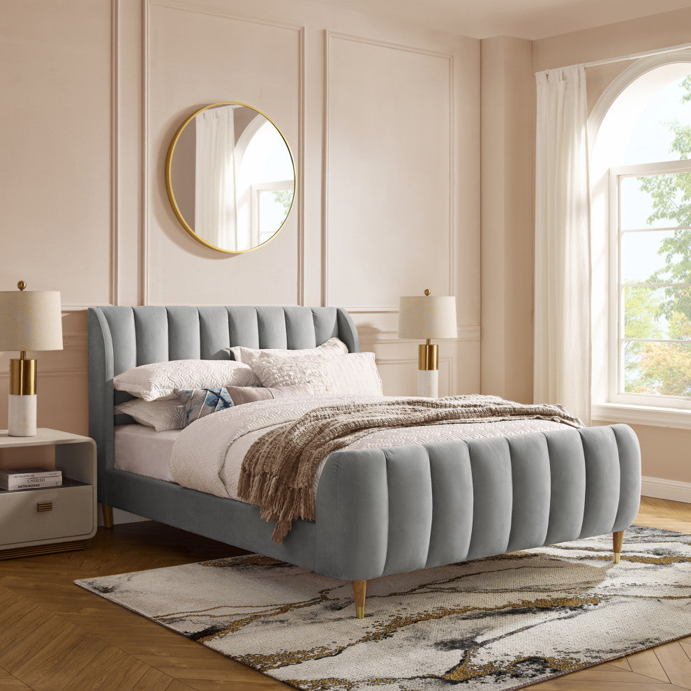 Loft Lyfe Eliyahu Bed Upholstered, Gray Velvet Queen
