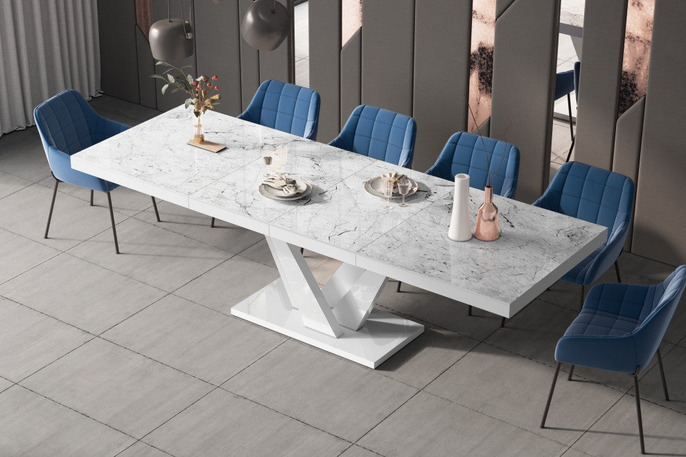 CHARA Extendable Dining Table, Venatino/White