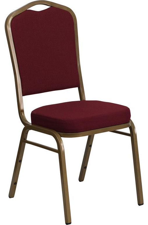 Crown Back Stacking Banquet Chair in Burgundy Fabric - Gold Frame