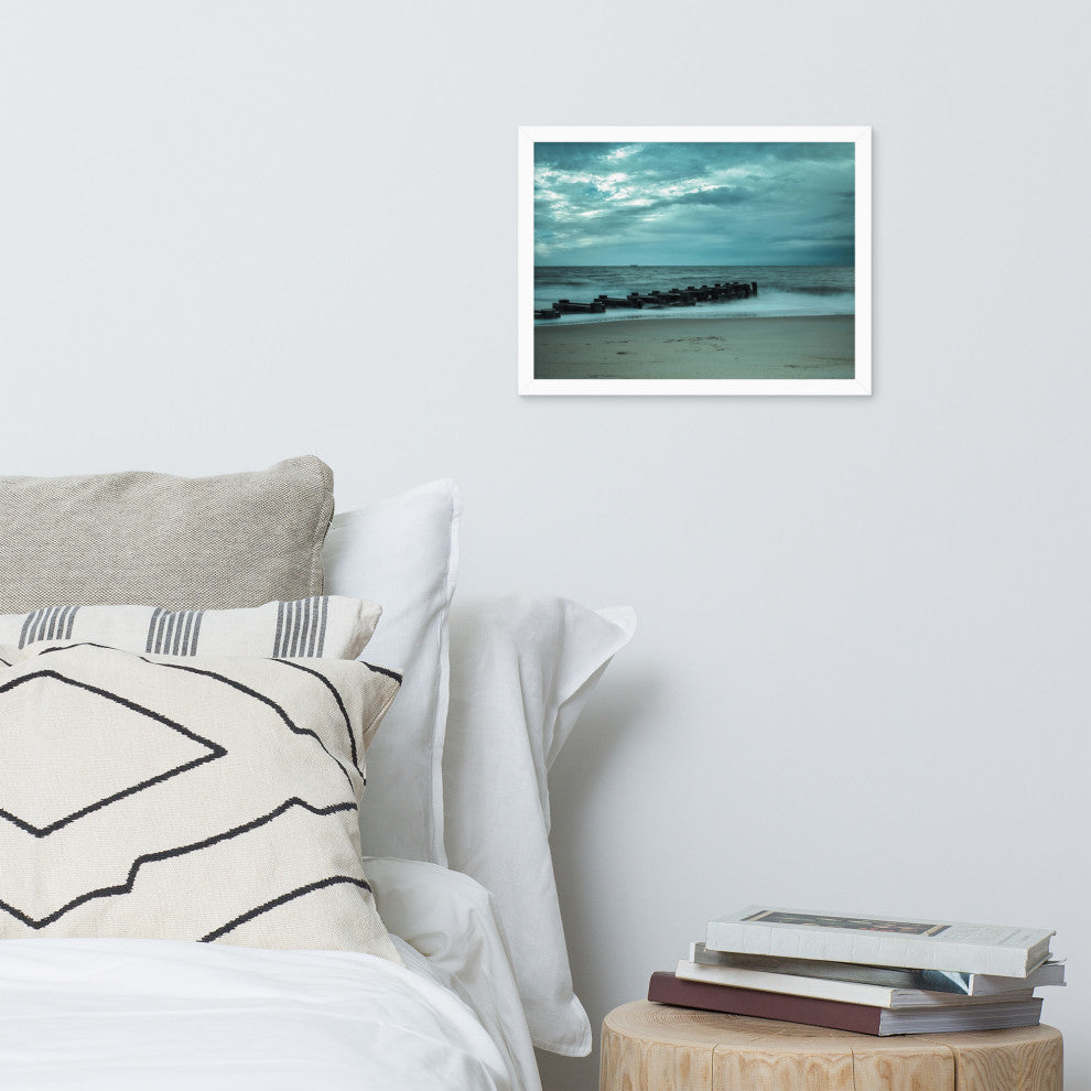Blue Morning at Rehoboth Coastal Landscape Framed Photo Paper Wall Art Prints, White, 12" X 16"