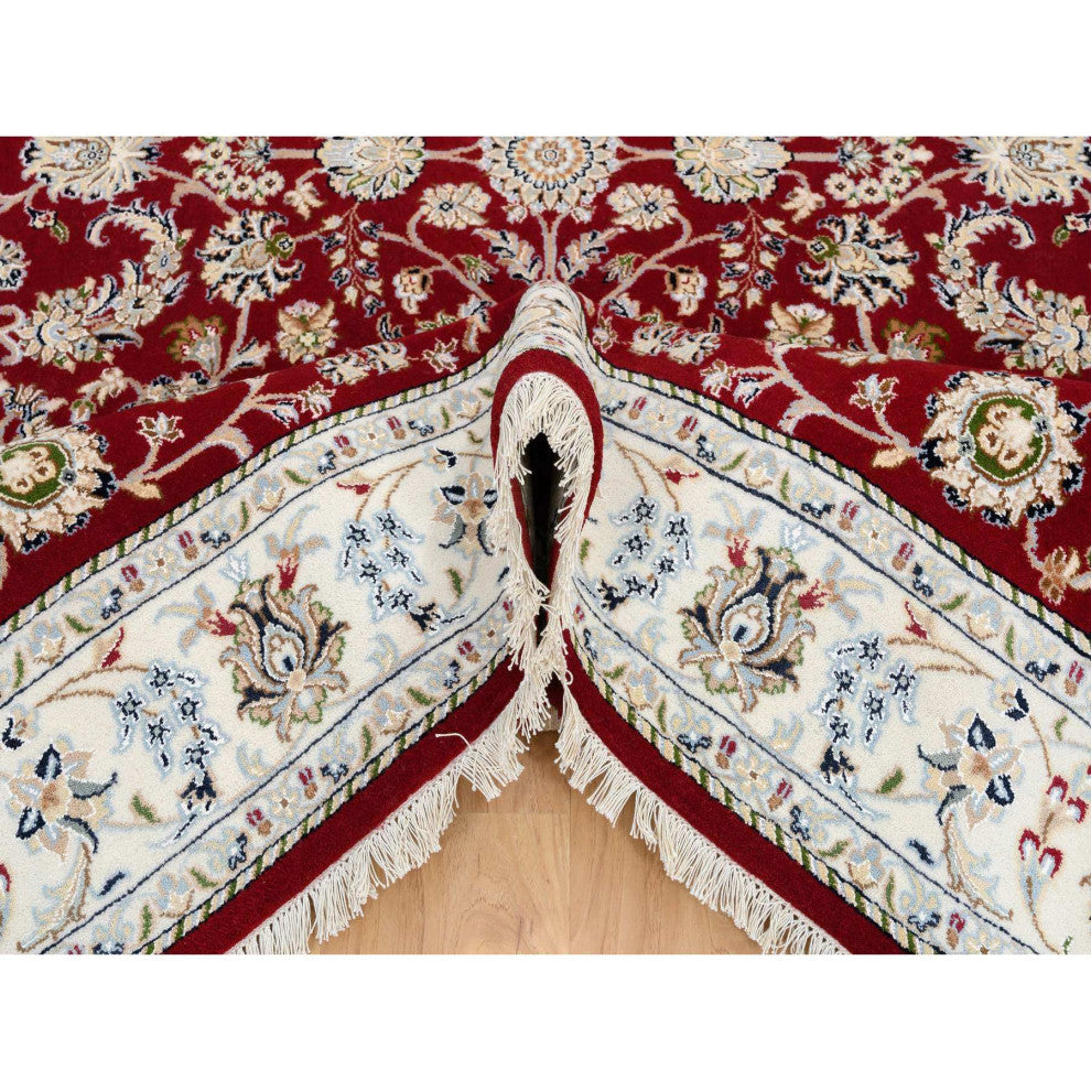 Cherry Red, Nain 250 KPSI, Wool and Silk Hand Knotted Oriental Rug, 6'0"x8'10"