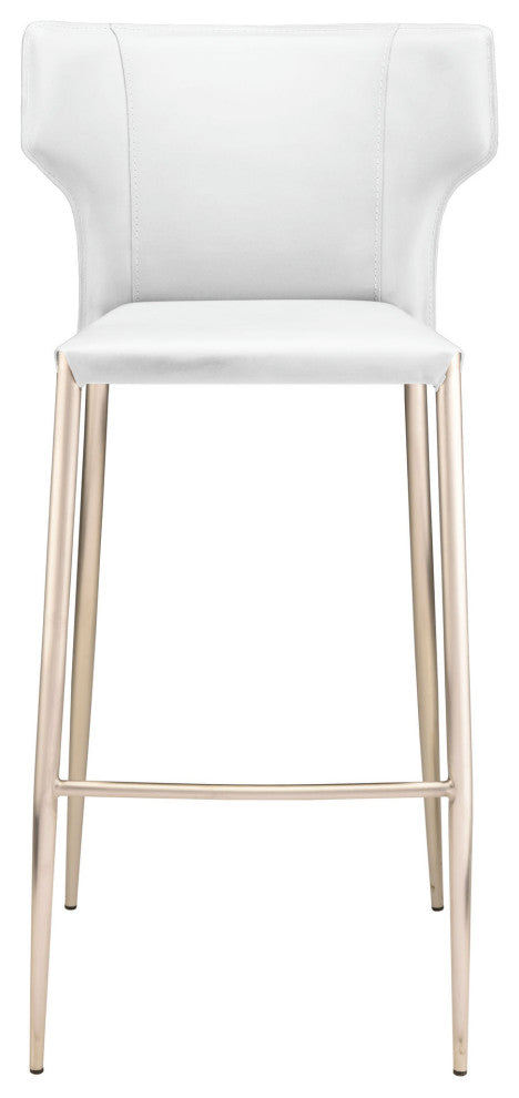 Wayne Bar Stool, Modern Barstool White Leather, Brushed Stainless Steel Legs