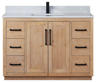 Cicero Vanity, Grain White Engineered Stone Countertop, Light Brown, 48", No Mirror