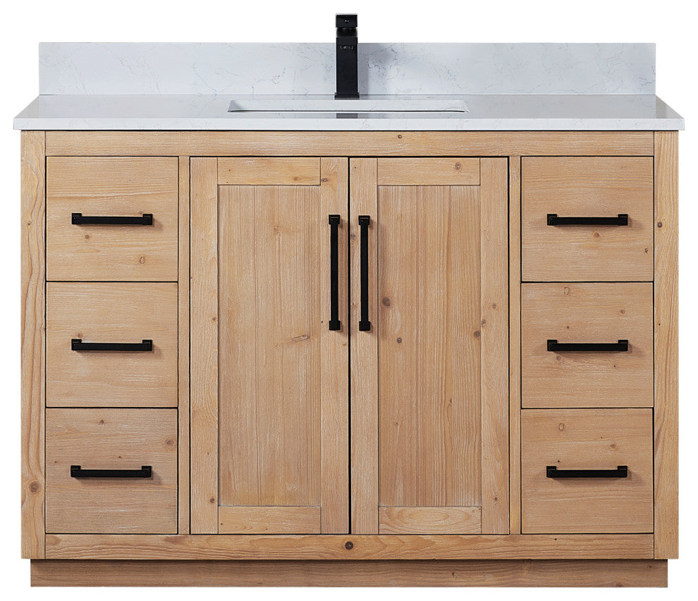 Cicero Vanity, Grain White Engineered Stone Countertop, Light Brown, 48", No Mirror