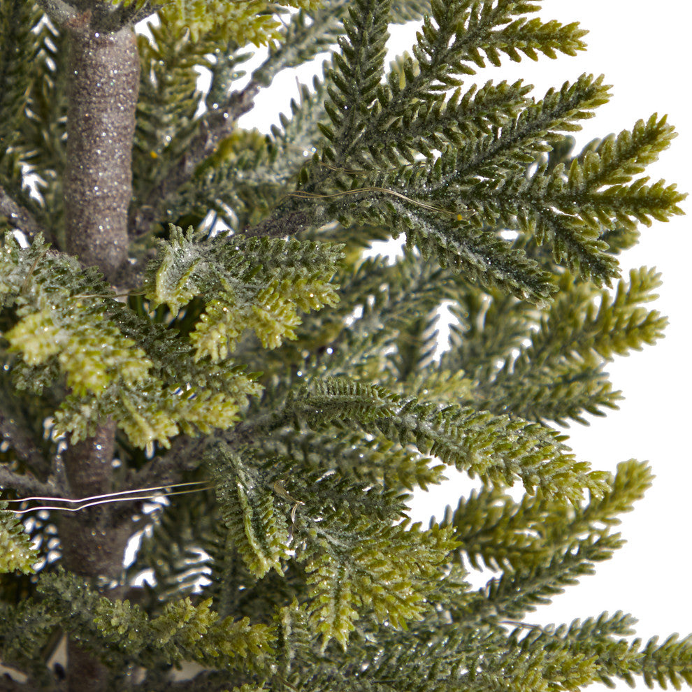 26" Pine Natural Look Faux Xmas Tree W/ 35 White Lights, Rustic Metal Planter