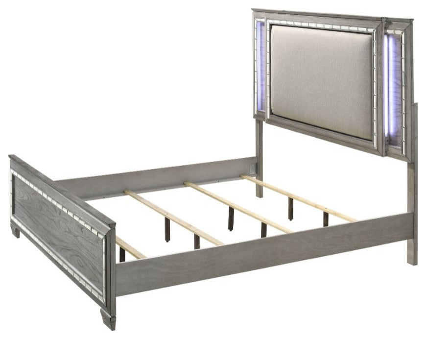 Everleigh Lighted Headboard Standard Bed, Light Gray, Queen