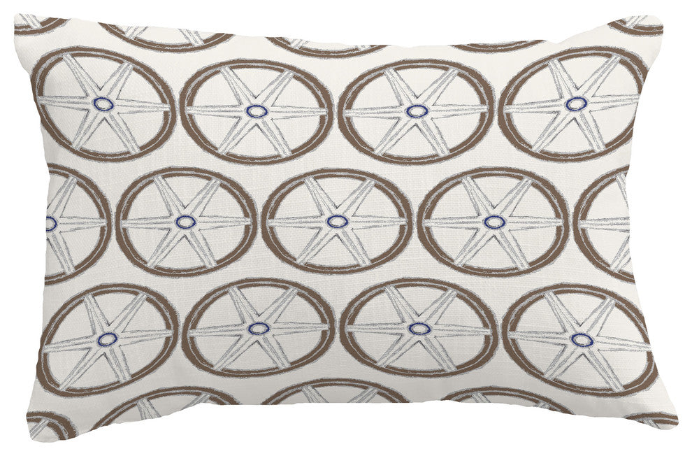 Nautical Geo Lines Geometric Print Pillow With Linen Texture, Ivory, 14"x20"