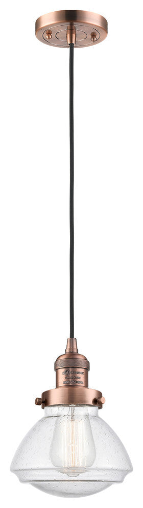 Olean 1-Light Mini Pendant, Antique Copper, Seedy
