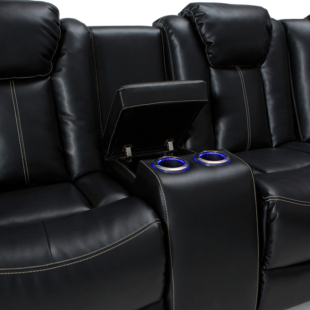 Seatcraft Republic Leather Home Theater Seating Power Loveseat, Black