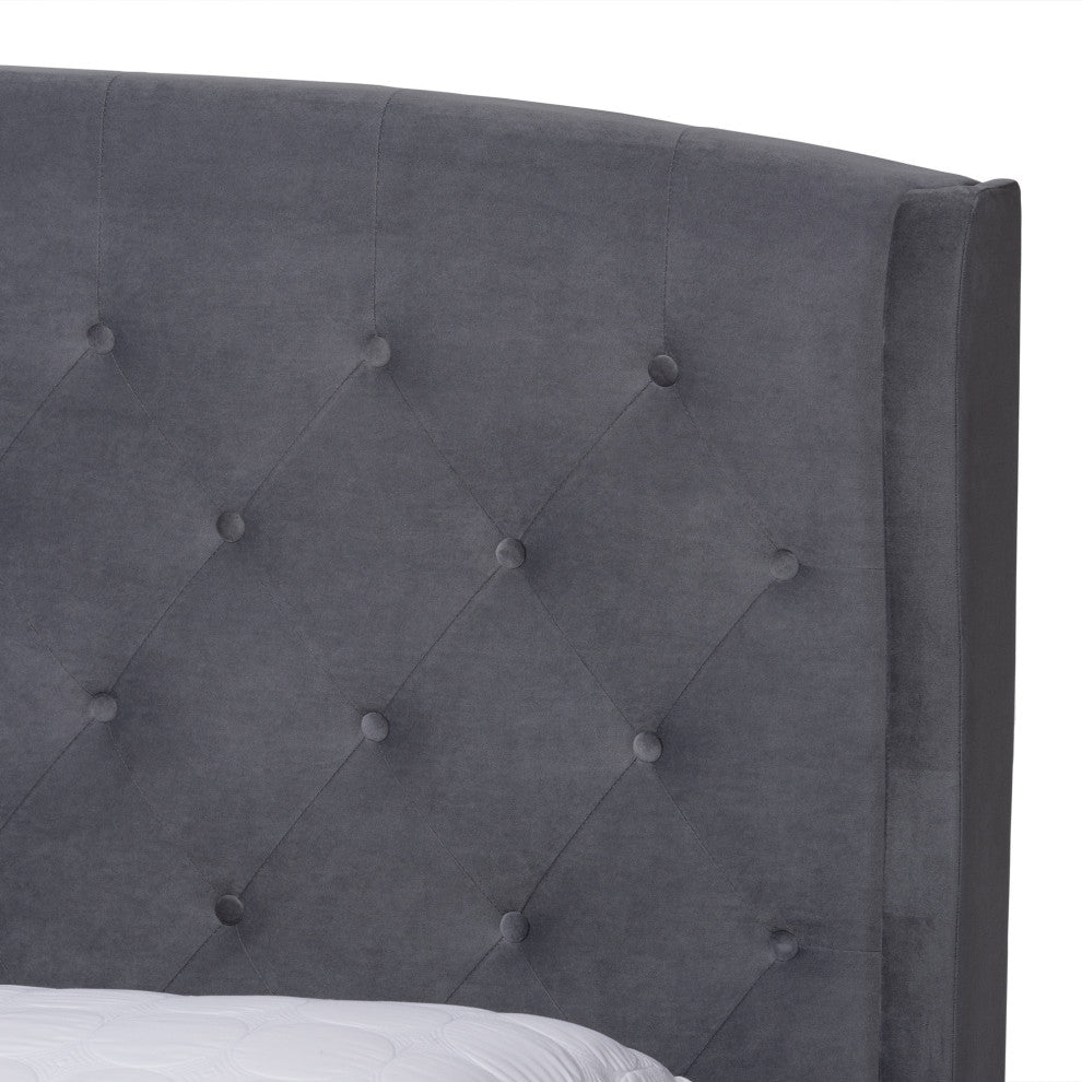Neda Modern Upholstered Platform Bed, Gray/Dark Brown, King
