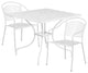 35.5'' Square Indoor-Outdoor Steel Patio Table and 2 Round Back Chairs, White