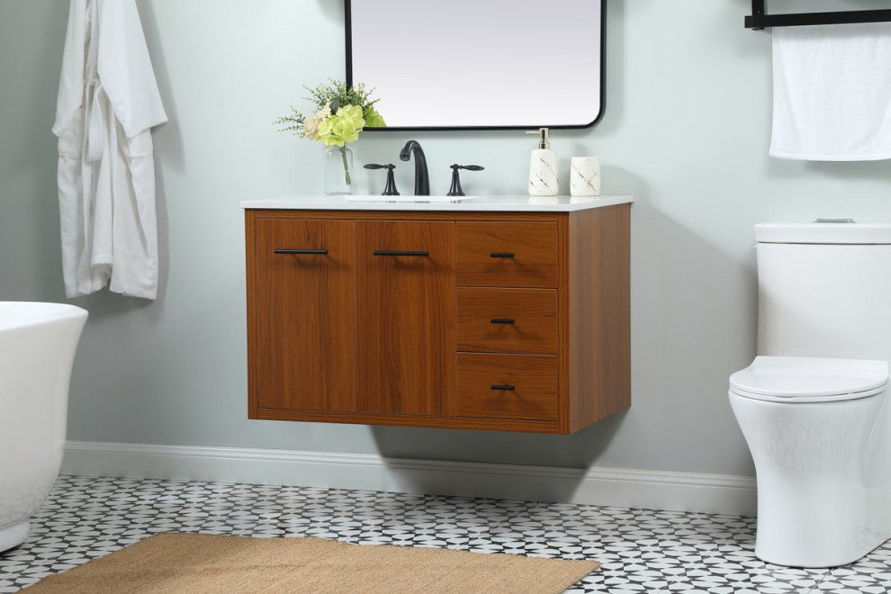 Home Living 22" Midcentury Modern Teak-Light Bathroom Vanity