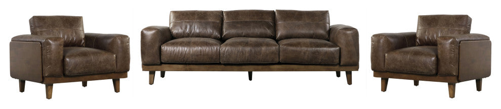 Connor Contemporary 3-Piece Oversized Living Room Sofa Set, Espresso/Dark Walnut