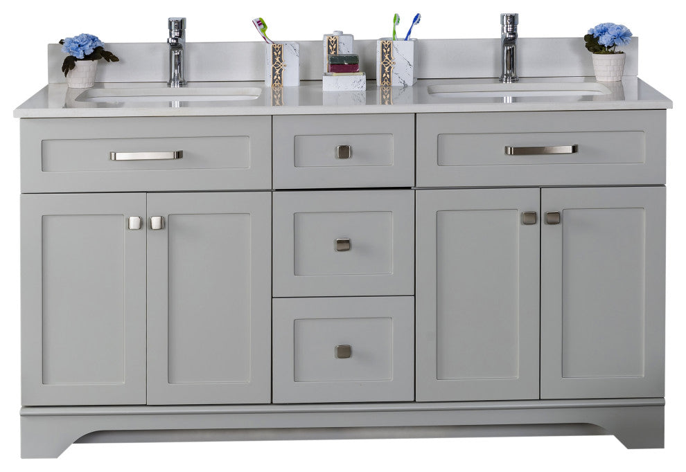 Livia Collection 60" Bathroom Vanity With Sink, Mirror, Countertop, Gray