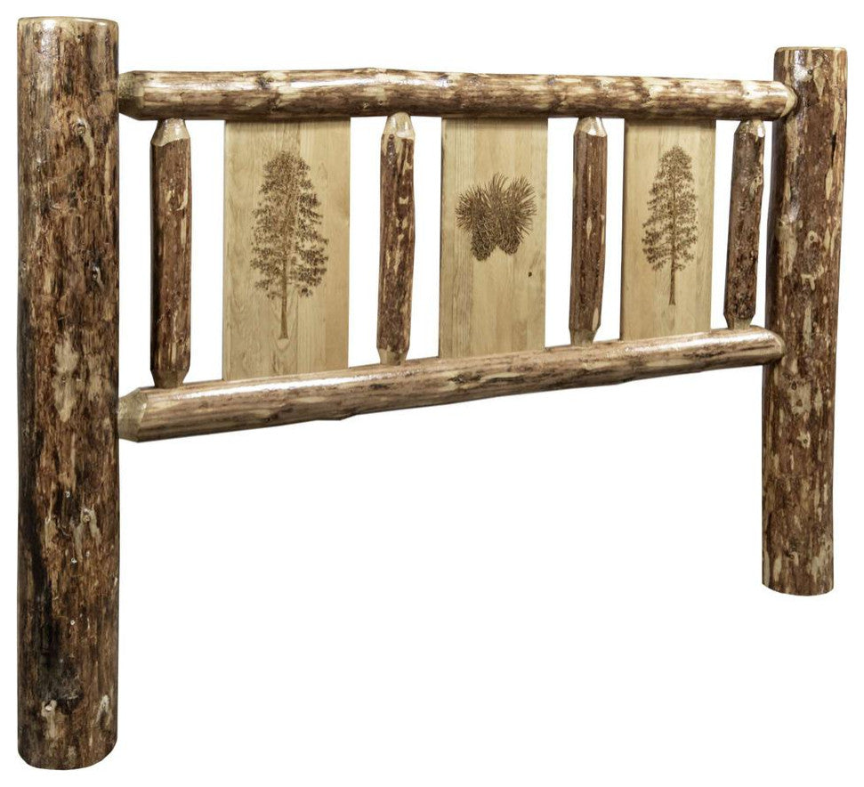 Glacier Country Collection King Headboard w/ Laser Engraved Pine Design