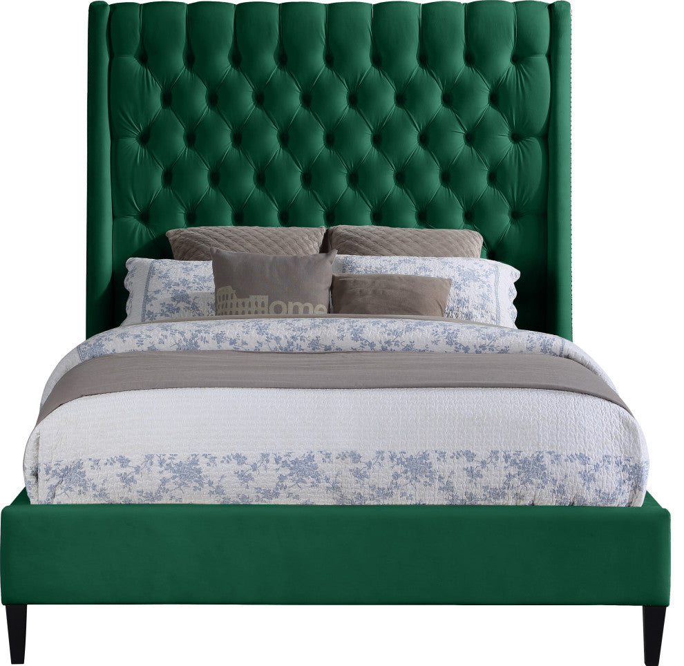 Fritz Velvet Upholstered Bed, Green, Queen