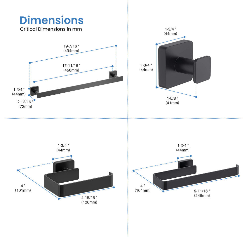 Blaze 4 Piece Bathroom Hardware Set, Matte Black