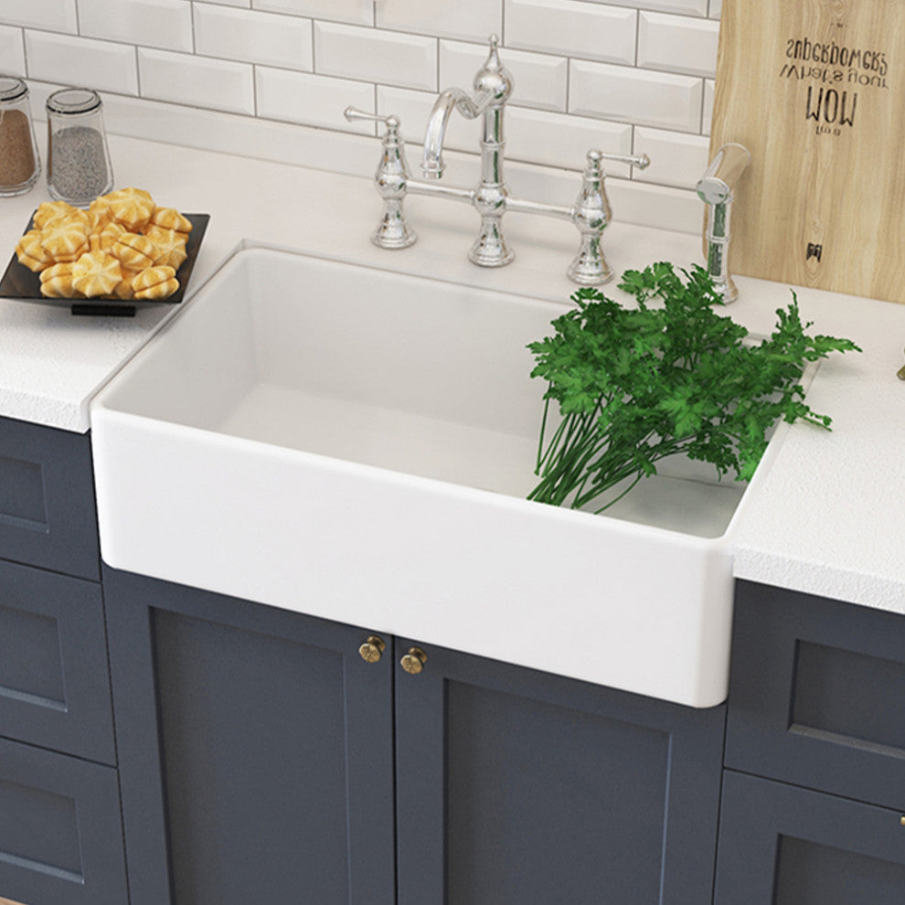 30-inL x 18-inW Farmhouse Apron Front White Ceramic Kitchen Sink