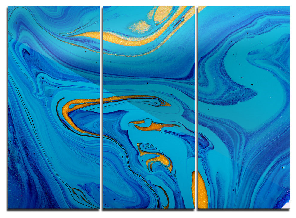 "Light Blue Abstract Acrylic Paint Mix" Metal Wall Art, 3 Panels, 36"x28"